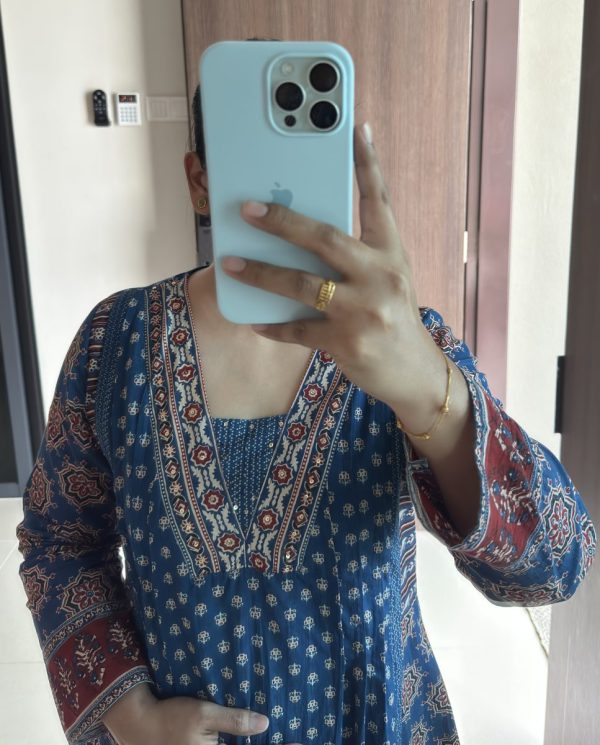 KCH0001:Ajrakh Printed Yale Blue Cotton Kurta&Pant With Dupatta - Image 9