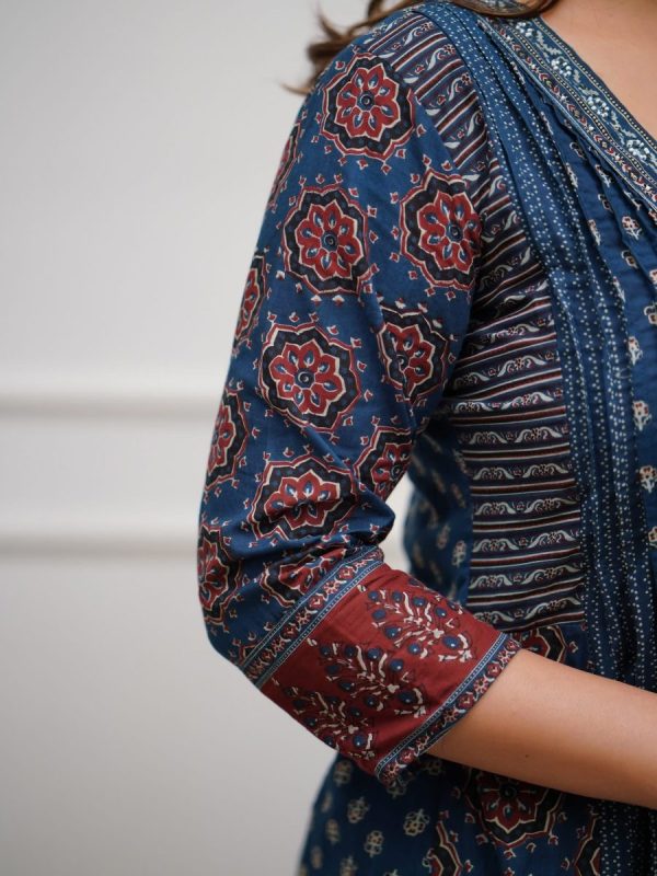 KCH0001:Ajrakh Printed Yale Blue Cotton Kurta Suit - Image 4