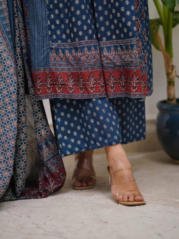 KCH0001:Ajrakh Printed Yale Blue Cotton Kurta Suit - Image 5