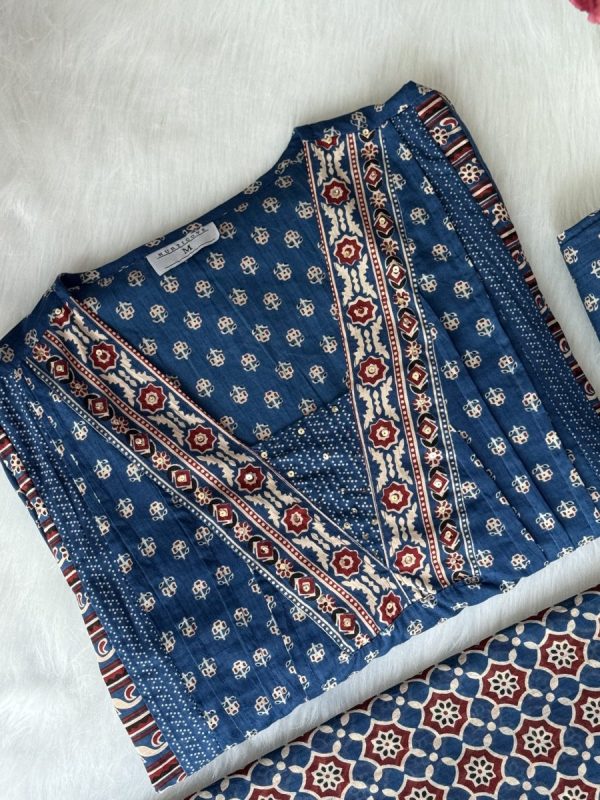 KCH0001:Ajrakh Printed Yale Blue Cotton Kurta&Pant With Dupatta - Image 2