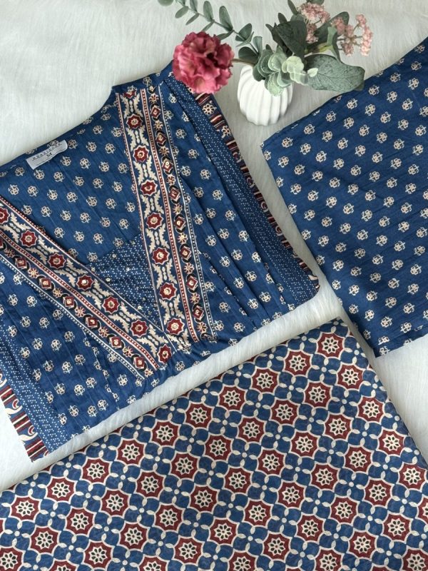 KCH0001:Ajrakh Printed Yale Blue Cotton Kurta&Pant With Dupatta - Image 3