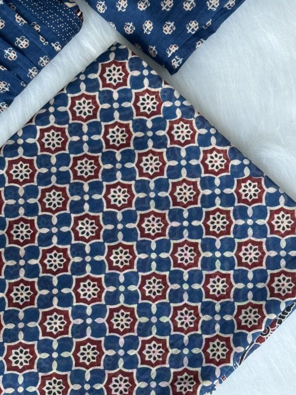 KCH0001:Ajrakh Printed Yale Blue Cotton Kurta&Pant With Dupatta - Image 4