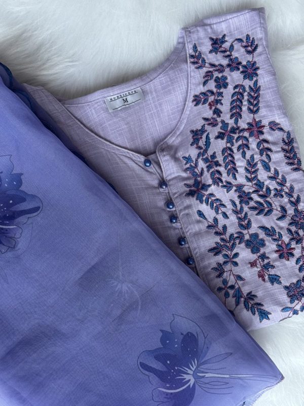 KCH0002:Lavender Embroidered Kurta With Pant&Dupatta - Image 3