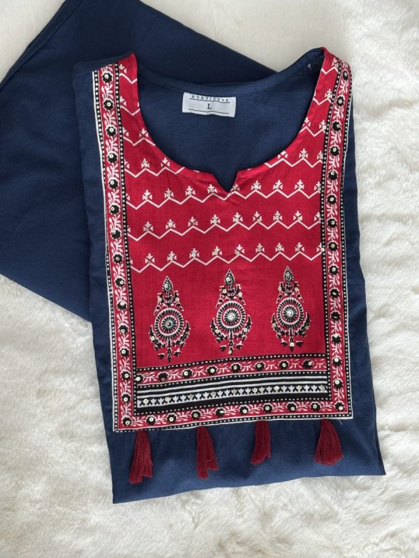 KCH0003:Navy Blue Cotton Kurta And Pant&Dupatta