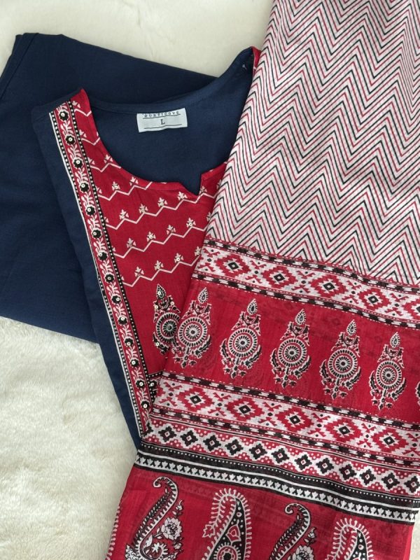 KCH0003:Navy Blue Cotton Kurta And Pant&Dupatta - Image 3