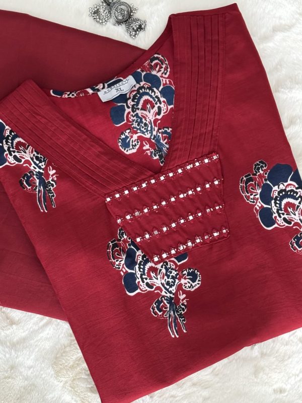 KCH0006:Royal Red Soft Cotton Dupatta Set