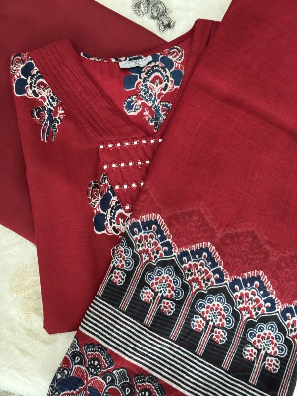 KCH0006:Royal Red Soft Cotton Dupatta Set - Image 3