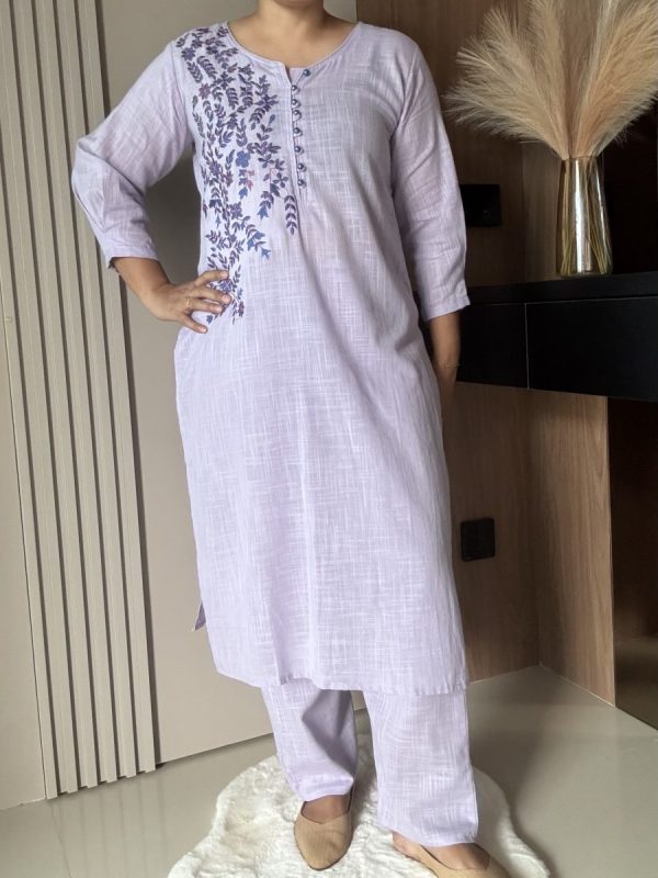 KCH0002:Lavender Embroidered Kurta With Pant&Dupatta - Image 5