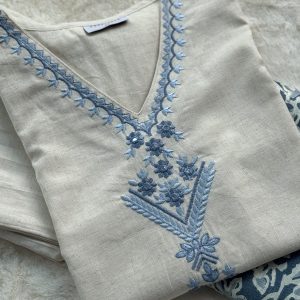 KCH0007:Handloom Cotton Kurta Pant With Khadi Silk Dupatta