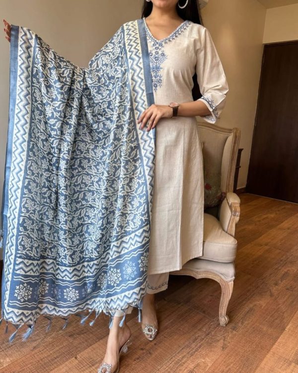 KCH0007:Handloom Cotton Kurta Pant With Khadi Silk Dupatta - Image 6