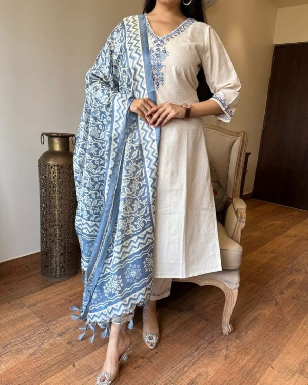 KCH0007:Handloom Cotton Kurta Pant With Khadi Silk Dupatta - Image 5