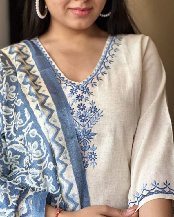 KCH0007:Handloom Cotton Kurta Pant With Khadi Silk Dupatta - Image 8