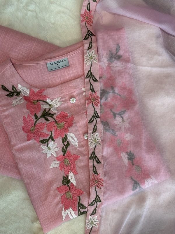 KCH0005:Flamingo Cotton Slub Kurta Pant&Dupatta