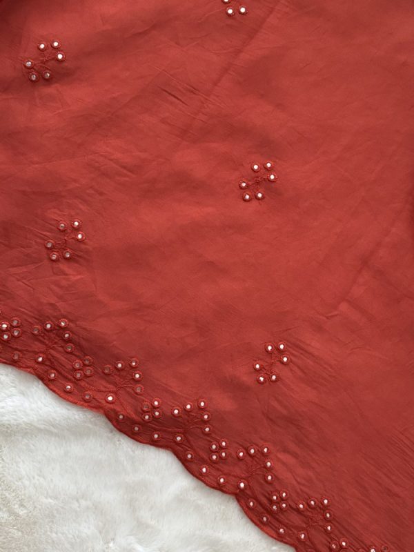 KCH0013:Rust Orange Real Mirror Work A-Line Suit - Image 2