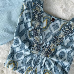 KCH0014:Aqua Petal Printed Kurta With Pant