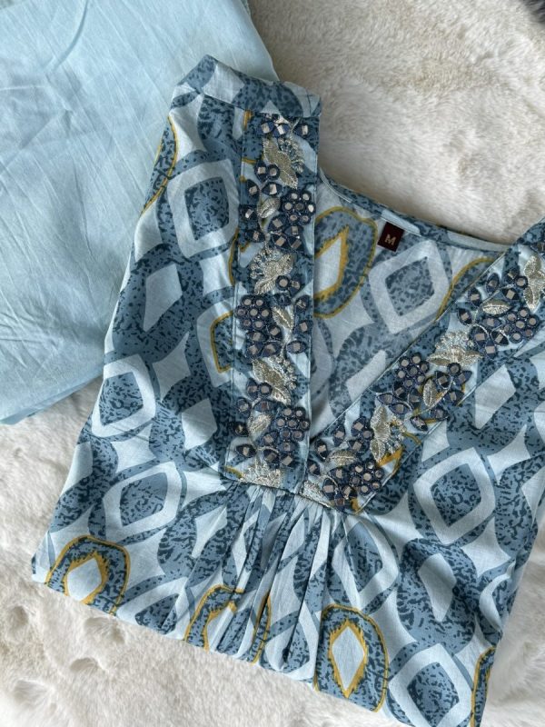 KCH0014:Aqua Petal Printed Kurta With Pant