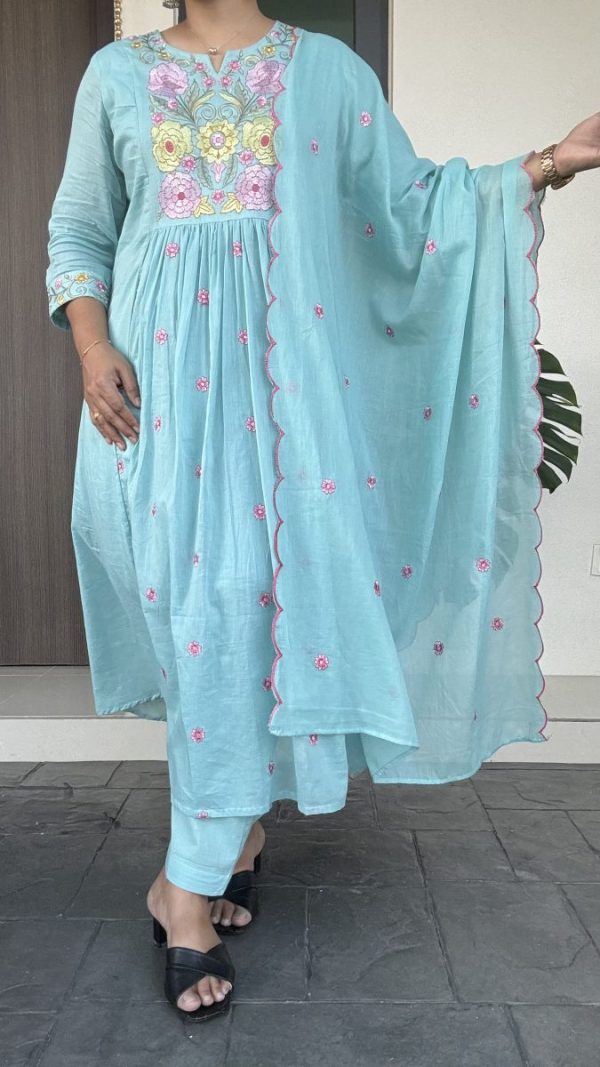 KCH0018:Sky Blue Premium Mul Chanderi Suit - Image 2