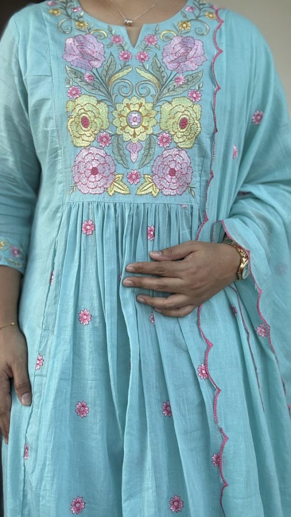 KCH0018:Sky Blue Premium Mul Chanderi Suit - Image 3