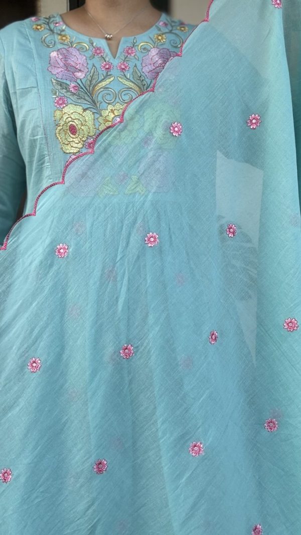 KCH0018:Sky Blue Premium Mul Chanderi Suit - Image 4