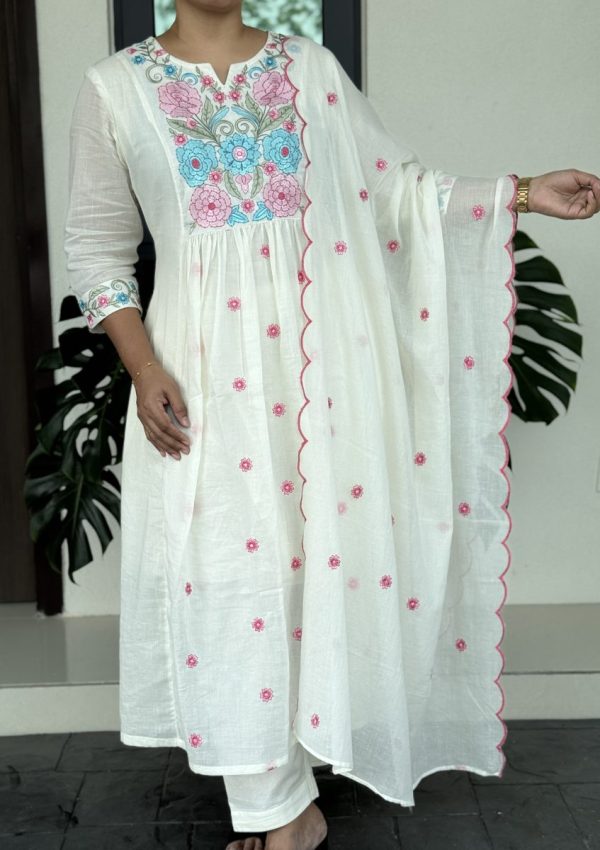 KCH0017:Pure White Premium Mul Chanderi Suit - Image 2