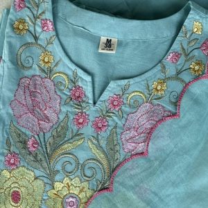 KCH0018:Sky Blue Premium Mul Chanderi Suit