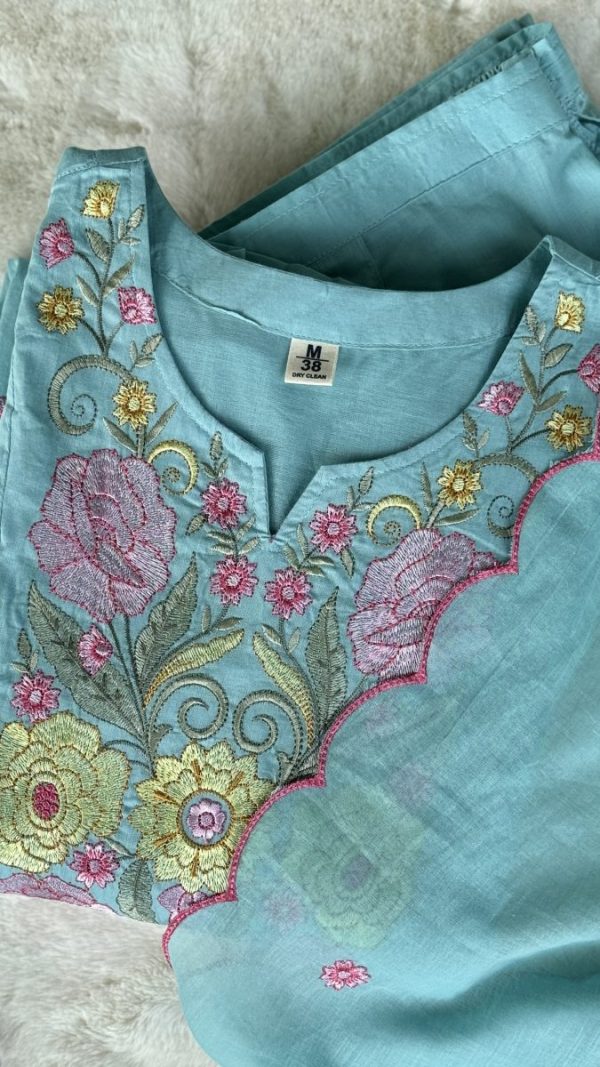 KCH0018:Sky Blue Premium Mul Chanderi Suit