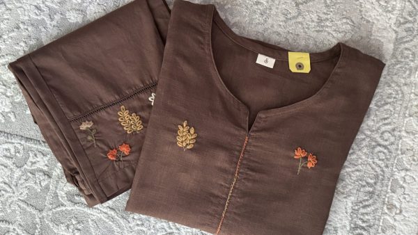 KCH0019:Cocoa Bloom Embroidered Cotton Kurta Suit - Image 2
