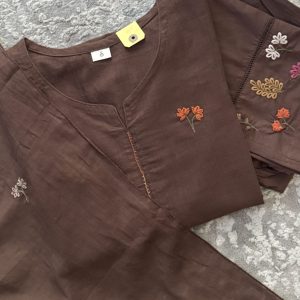KCH0019:Cocoa Bloom Embroidered Cotton Kurta Suit