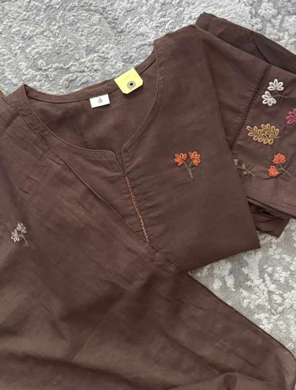 KCH0019:Cocoa Bloom Embroidered Cotton Kurta Suit