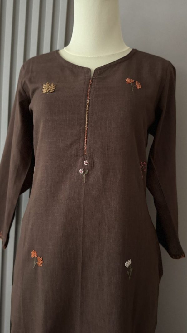 KCH0019:Cocoa Bloom Embroidered Cotton Kurta Suit - Image 3