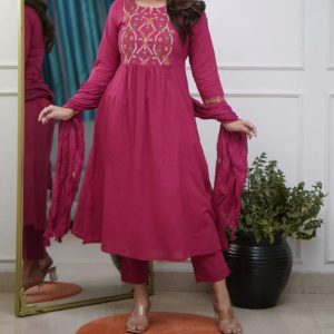 KCH0020: Magenta Embroidered Dupatta Pant Suit