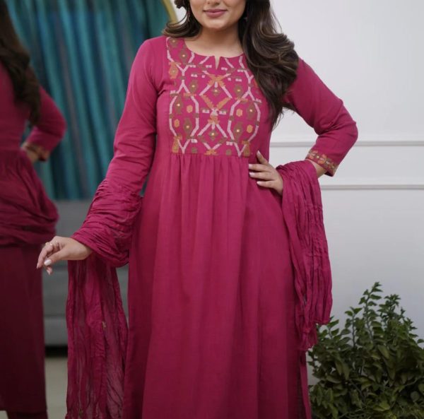 KCH0020: Magenta Embroidered Dupatta Pant Suit - Image 2