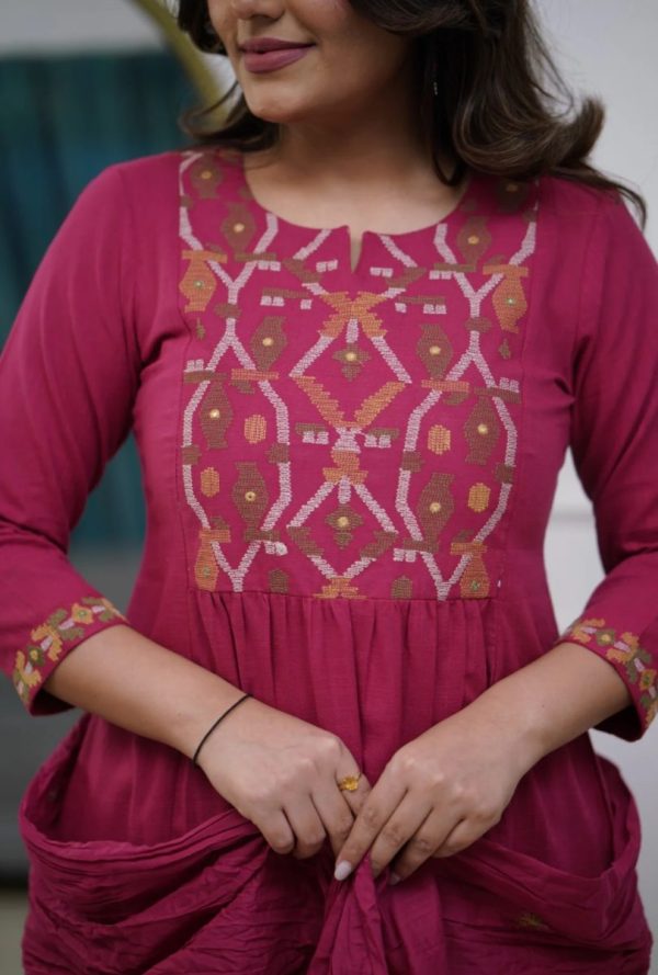 KCH0020: Magenta Embroidered Dupatta Pant Suit - Image 3
