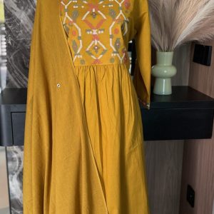 KCH0021:Mustard Embroidered Dupatta Pant Suit