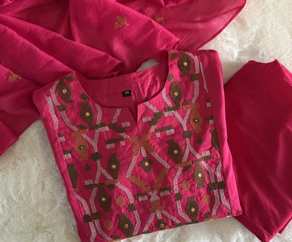 KCH0020: Magenta Embroidered Dupatta Pant Suit - Image 4