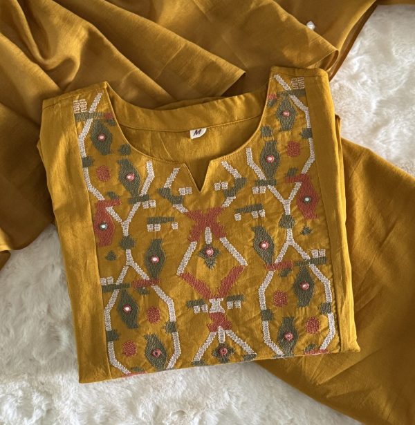 KCH0021:Mustard Embroidered Dupatta Pant Suit - Image 3