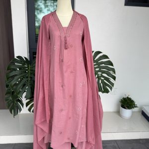 KCH0022:Dusty Rose Embroidered A-Line Kurta Set