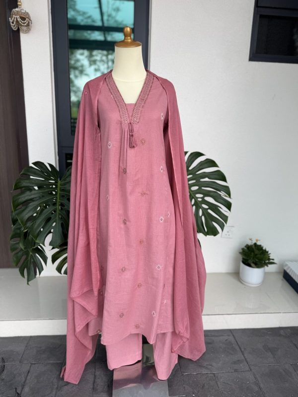 KCH0022:Dusty Rose Embroidered A-Line Kurta Set