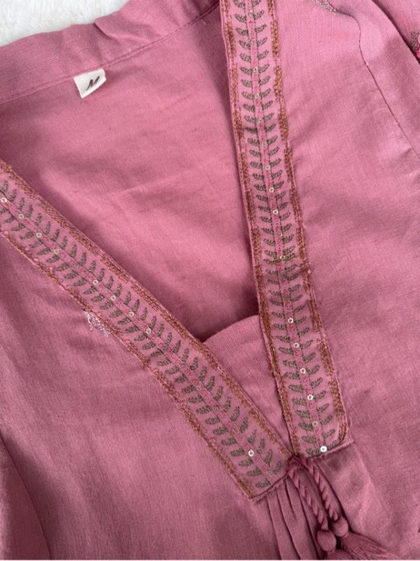 KCH0022:Dusty Rose Embroidered A-Line Kurta Set - Image 6