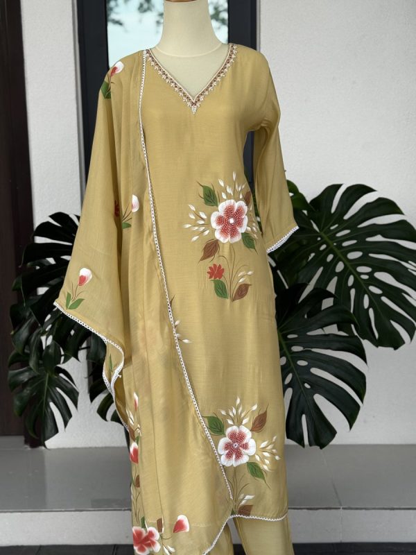 KCH0023: Pastel Yellow Hand Brushed Soft Mul Kurta Suits