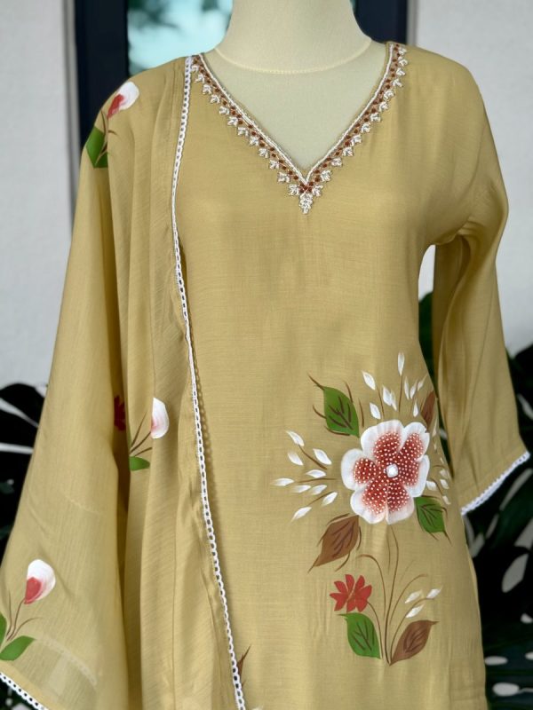 KCH0023: Pastel Yellow Hand Brushed Soft Mul Kurta Suits - Image 7