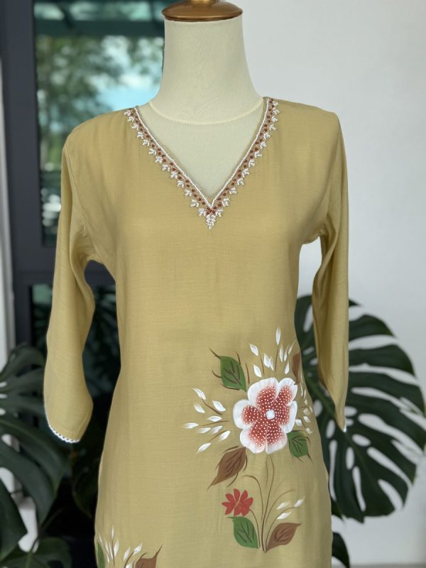 KCH0023: Pastel Yellow Hand Brushed Soft Mul Kurta Suits - Image 2