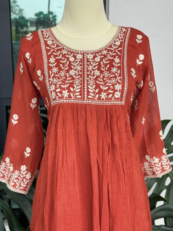KCH0025:Rust Bloom-Pure Mul Chanderi Embroidered Kurta Set - Image 2