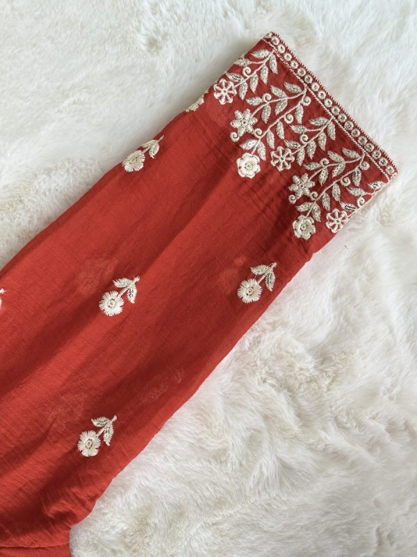KCH0025:Rust Bloom-Pure Mul Chanderi Embroidered Kurta Set - Image 7