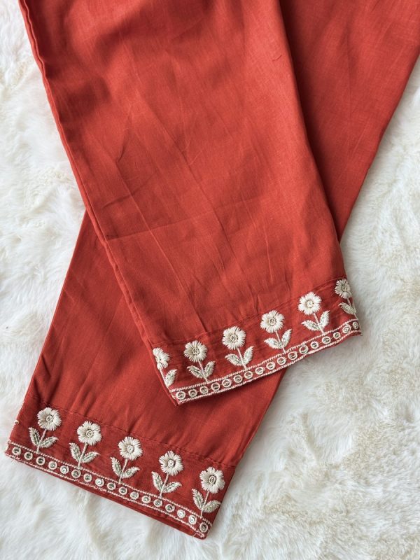 KCH0025:Rust Bloom-Pure Mul Chanderi Embroidered Kurta Set - Image 9