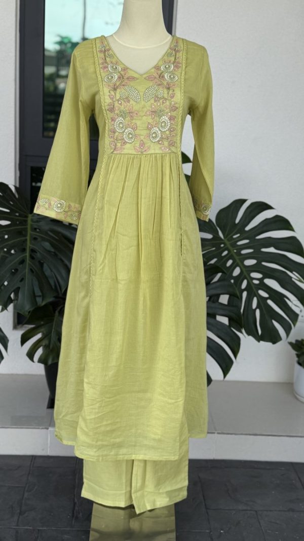 KCH0026:Pastel Sunshine Mul Chanderi Embroidered Kurta Suit - Image 2