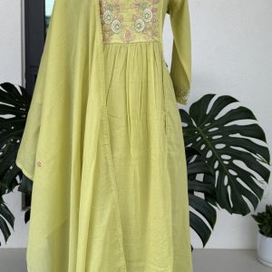 KCH0026:Pastel Sunshine Mul Chanderi Embroidered Kurta Suit