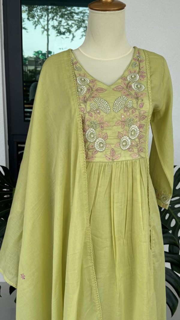 KCH0026:Pastel Sunshine Mul Chanderi Embroidered Kurta Suit - Image 3