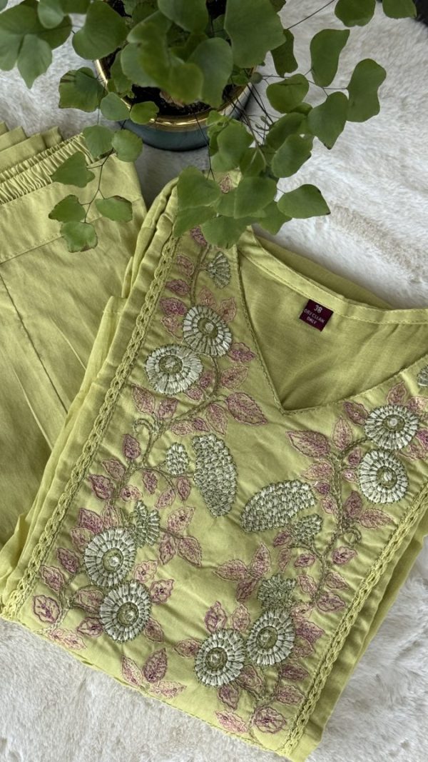 KCH0026:Pastel Sunshine Mul Chanderi Embroidered Kurta Suit - Image 5