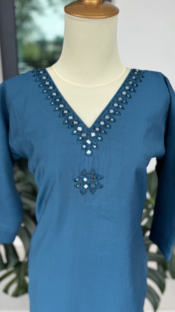 KCH0028:Teal Grace Mirrorwork 2pc Cord Set - Image 2